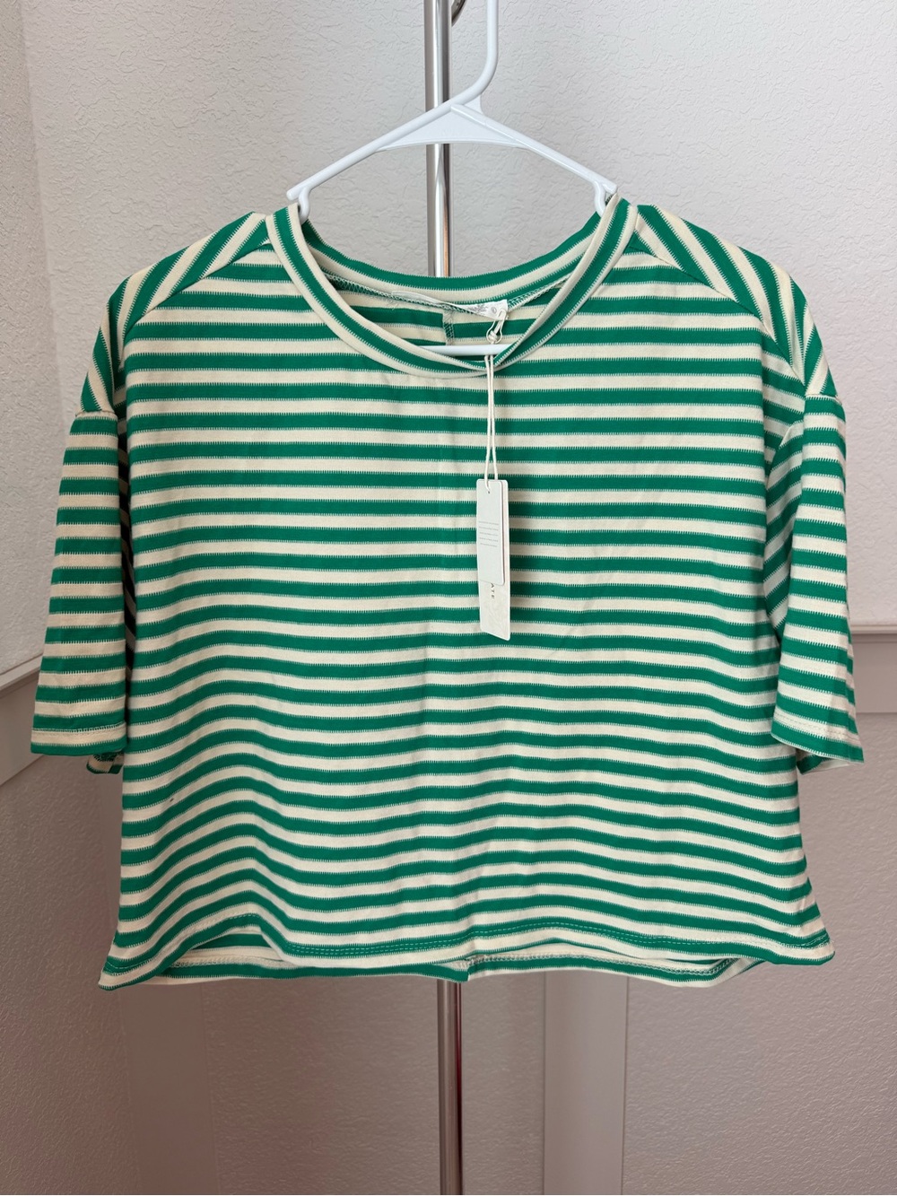 Altar’d State Green and Cream Boxy Crop Tee